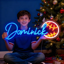Load image into Gallery viewer, Custom Neon Name Sign Personalized with Football Baseball Soccer Basketball Pattern Sports Led Neon Lights for Bedroom Decor Man Cave Christmas Gift for Boys Girls Baseball Fans