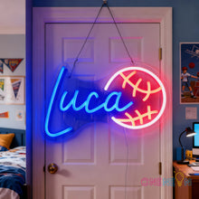 Load image into Gallery viewer, Custom Neon Name Sign Personalized with Football Baseball Soccer Basketball Pattern Sports Led Neon Lights for Bedroom Decor Man Cave Christmas Gift for Boys Girls Baseball Fans