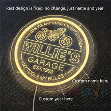 Load image into Gallery viewer, Custom Garage Sign,Garage Neon Sign, Personalized Workshop Sign, Gift for Dad, Garage Wall Decor, Garage Decor,Father Day Gift