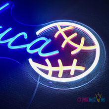 Load image into Gallery viewer, Custom Neon Name Sign Personalized with Football Baseball Soccer Basketball Pattern Sports Led Neon Lights for Bedroom Decor Man Cave Christmas Gift for Boys Girls Baseball Fans