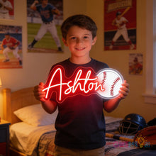 Load image into Gallery viewer, Custom Neon Name Sign Personalized with Football Baseball Soccer Basketball Pattern Sports Led Neon Lights for Bedroom Decor Man Cave Christmas Gift for Boys Girls Baseball Fans
