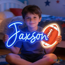 Load image into Gallery viewer, Custom Neon Name Sign Personalized with Football Baseball Soccer Basketball Pattern Sports Led Neon Lights for Bedroom Decor Man Cave Christmas Gift for Boys Girls Baseball Fans
