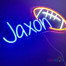 Load image into Gallery viewer, Custom Neon Name Sign Personalized with Football Baseball Soccer Basketball Pattern Sports Led Neon Lights for Bedroom Decor Man Cave Christmas Gift for Boys Girls Baseball Fans
