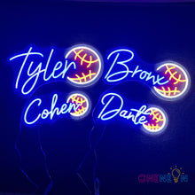 Load image into Gallery viewer, Custom Neon Name Sign Personalized with Football Baseball Soccer Basketball Pattern Sports Led Neon Lights for Bedroom Decor Man Cave Christmas Gift for Boys Girls Baseball Fans
